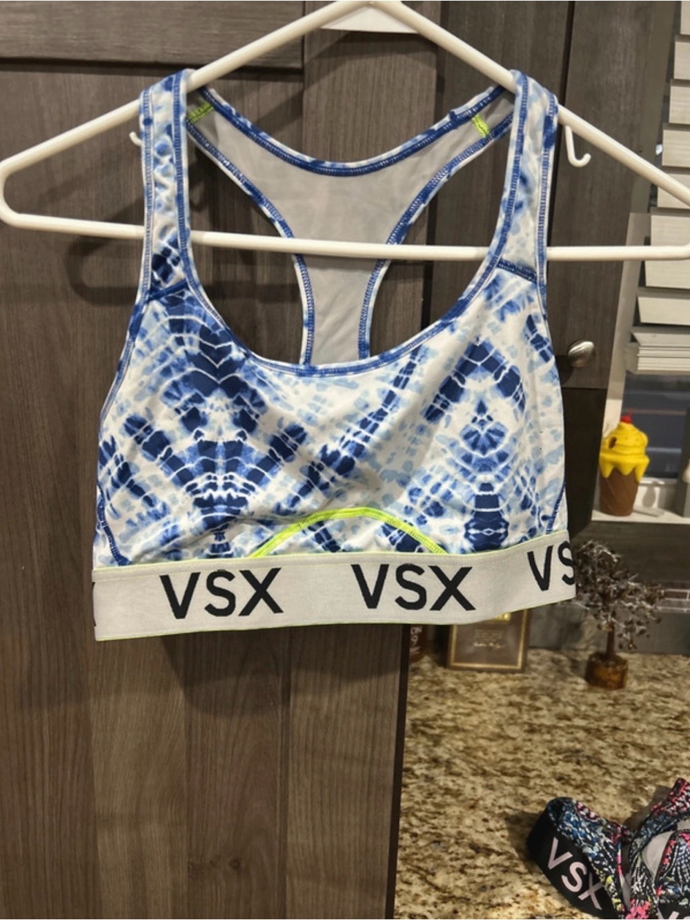 Victoria's Secret Blue and White Tie-Dye Racerback Sports Bra
